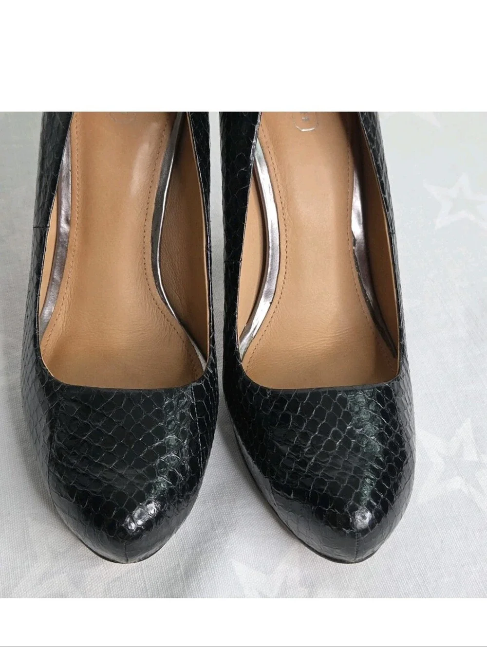 COACH Kristina Q3013 Black Snake Embossed Leather Platform Stiletto Pumps 9B